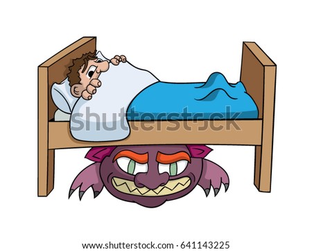 Cartoon Boy Afraid Monster Under Bed Vector de stock (libre de regalías ...