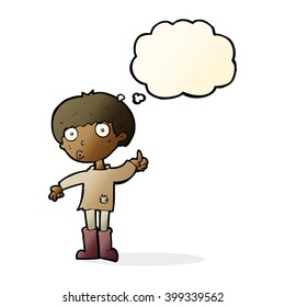 cartoon boy asking question with thought bubble