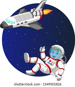 Cartoon boy astronaut with space shuttle