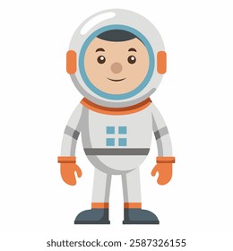 a cartoon boy astronaut or spaceman in a spacesuit. Isolated on white background. Suitable for children's books, sticker,t shirt design, mascot, logo. Front view. Vector illustration. 