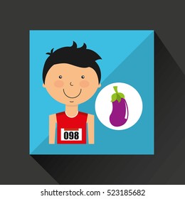 cartoon boy athlete with eggplant vector illustration eps 10