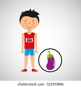 cartoon boy athlete with eggplant vector illustration eps 10