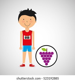 cartoon boy athlete with grape vector illustration eps 10