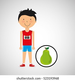 cartoon boy athlete with pear vector illustration eps 10