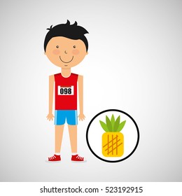 cartoon boy athlete with pineapple vector illustration eps 10