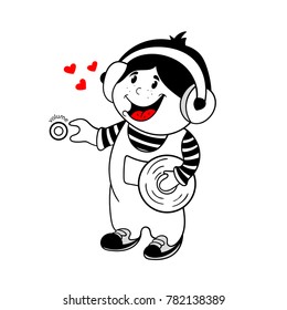 cartoon boy audio headphones , vector illustration