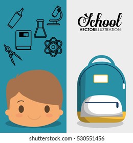 cartoon boy bag chemistry elements school flyier vector illustration eps 10