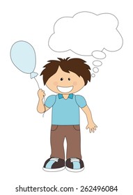 Cartoon boy with balloon and speech bubble