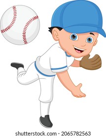 niño de dibujos animados jugador de béisbol de fondo blanco