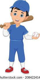 cartoon boy baseball player on white background