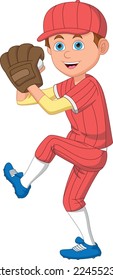 cartoon boy baseball player on white background