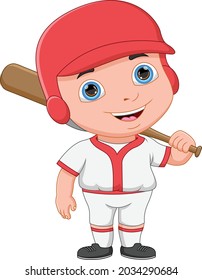 cartoon boy baseball player posing