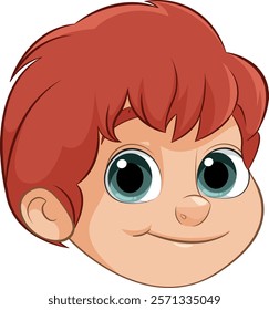 Cartoon boy with big green eyes smiling