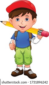 cartoon boy with big pencil