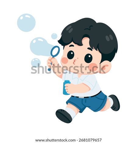 Cartoon Boy Blowing Soap Bubbles Illustration student