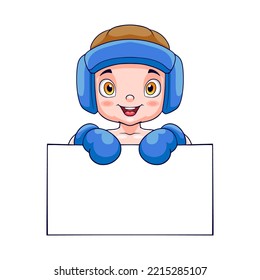 Cartoon boy boxing with blank space isolated on white background