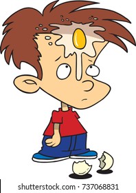 cartoon boy with a broken egg on his forehead