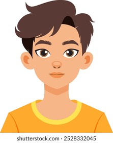 Cartoon boy with brown hair and eyes