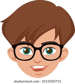 Cartoon boy with brown hair and glasses