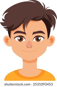 Cartoon boy with brown hair smiling