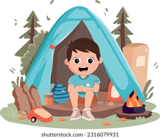 a cartoon boy in camp forest