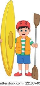 cartoon boy with canoe equipment