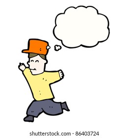cartoon boy in cap running and playing