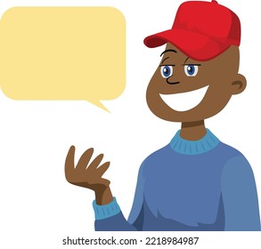 Cartoon boy with cap and speech bubble