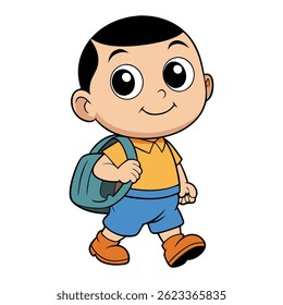 Desenho animado de um menino que carregava uma mochila