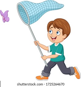 Cartoon boy catching a butterfly