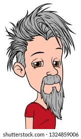 Cartoon boy character with gray beard. Isolated on white background. Vector icon avatar.