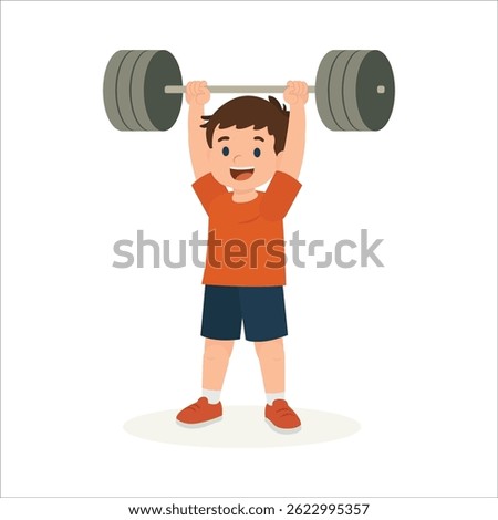 Cartoon boy character lifting a heavy barbell in an editable standing pose. Perfect for animation, motion design, sport-themed illustrations, and fitness-related educational content. Part of set.