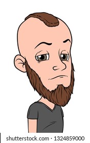 Cartoon boy character with mohawk and beard. Isolated on white background. Vector icon avatar.