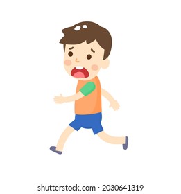 Cartoon boy character on background.