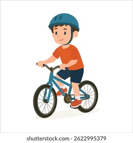 Cartoon boy character riding a bicycle with helmet in a calm and focused pose. This editable illustration is ideal for animation, motion design, and child safety or cycling-themed content. Part of set