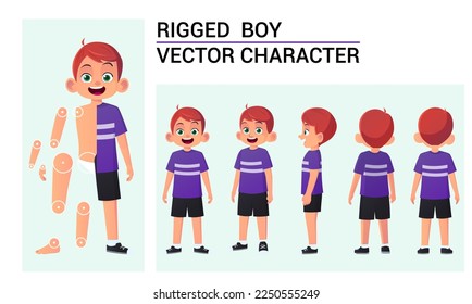 Cartoon Boy Character Set For Rigging and Animation Vector Illustration