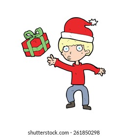 cartoon boy with christmas present