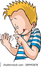 Cartoon Boy Counting His Fingers.
Counting Fingers 