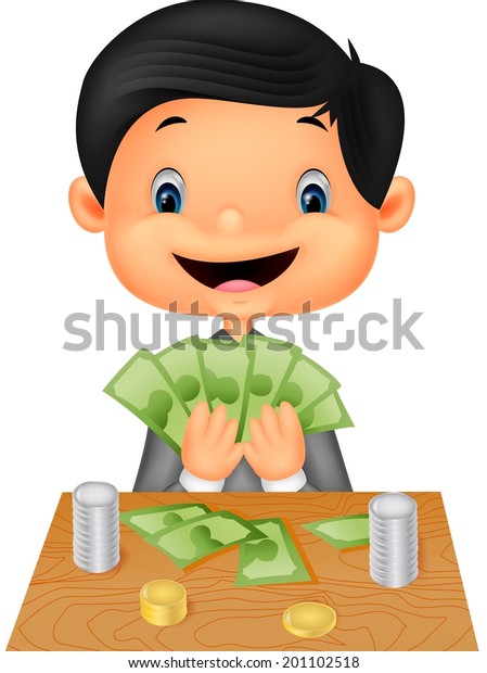 Cartoon Boy Counting Money Stock Vector (Royalty Free) 201102518