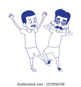 cartoon boy with crazy glasses scaring a boy icon over white background, vector illustration