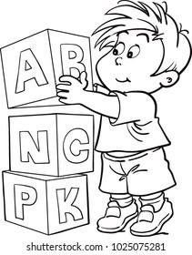 cartoon boy cube alphabet