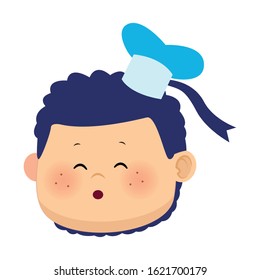 cartoon boy with cute little hat icon over white background, colorful design, vector illustration