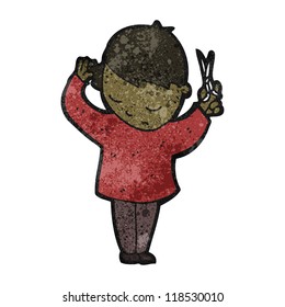 cartoon boy cutting own hair