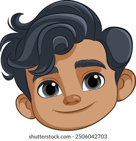 Cartoon boy with dark hair smiling