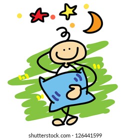 cartoon boy daydreaming hand-drawn concept