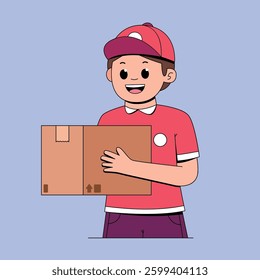 Cartoon boy delivery package courier service