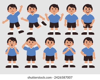 Cartoon Boy Demonstrating a Range of Emotions and Actions