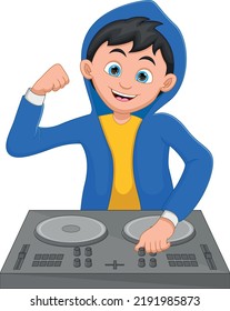 Cartoon Boy Disc Jockey On White Background