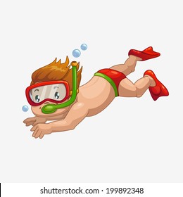 Cartoon boy diving, isolated vector