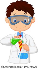 Cartoon Boy doing chemical experiment